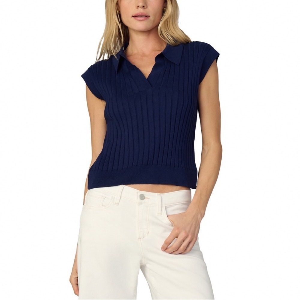 Joe's Jeans The Mal Popover Sweater Vest Navy Blue Ribbed Knit Polo XS New
